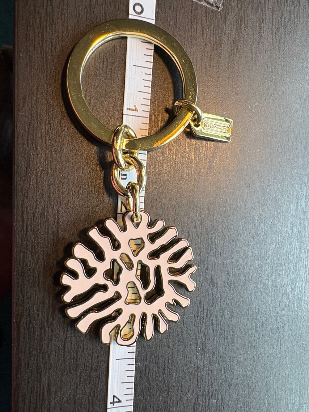 Coach Gold & Light Pink Coral Cutout Keychain Charm